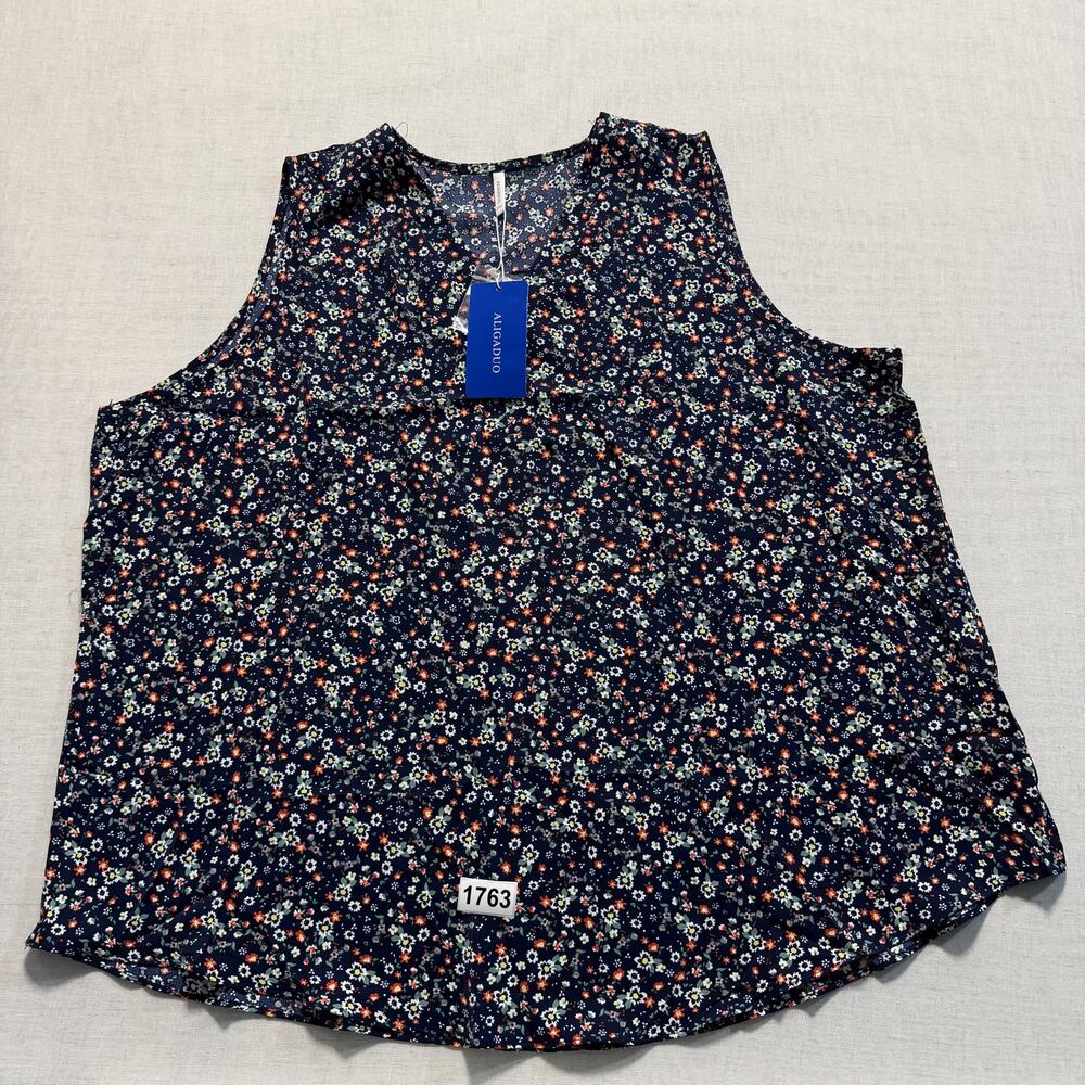 Aligadou‎ Floral Button Back Knit Tank Top Women Sz 3XL Multicolor Brand New